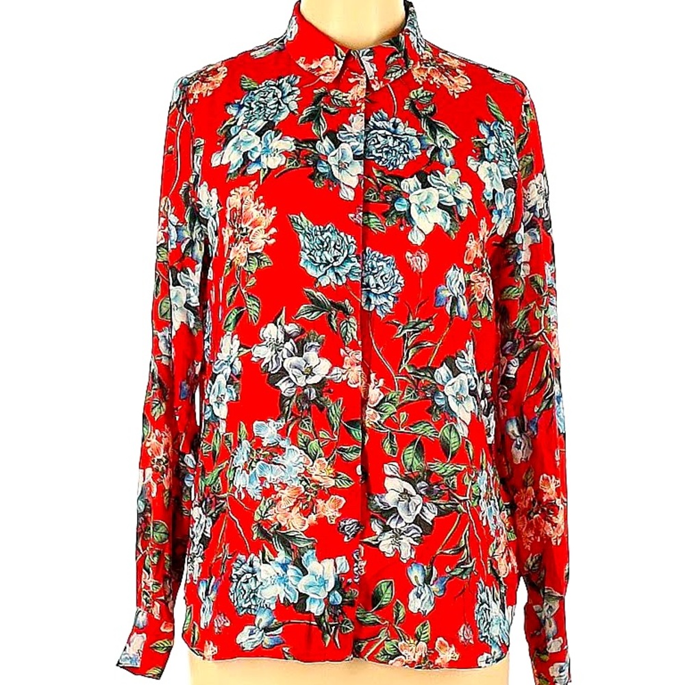 H&M Orange Floral Button Up Blouse